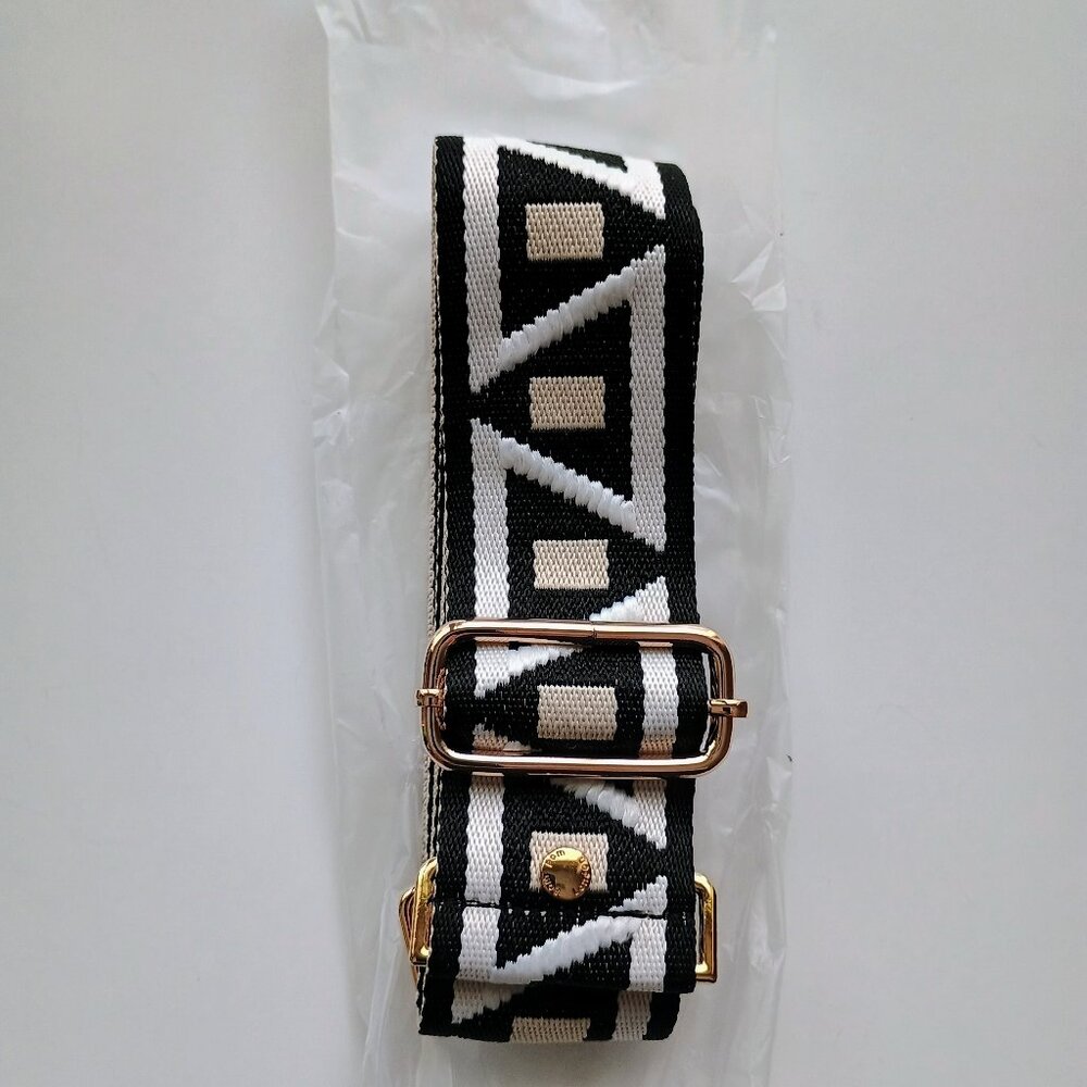 HANDBAG STRAP-ZIG ZAG DESIGN-ADJUSTABLE-BLACK/WHITE W/GOLD HARDWARE-BRAND NEW